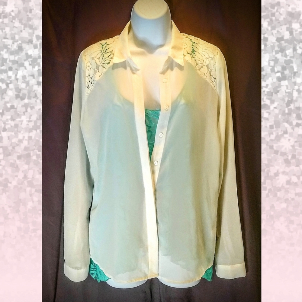 Off white, sheer, button-up blouse